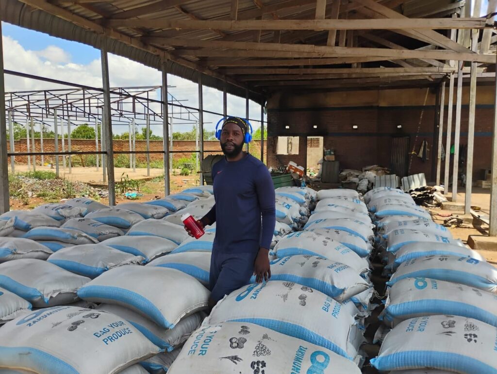 Chancy Chirwa, the founder of Vegan Africa Waste Solutions, showcasing his organic fertilizer